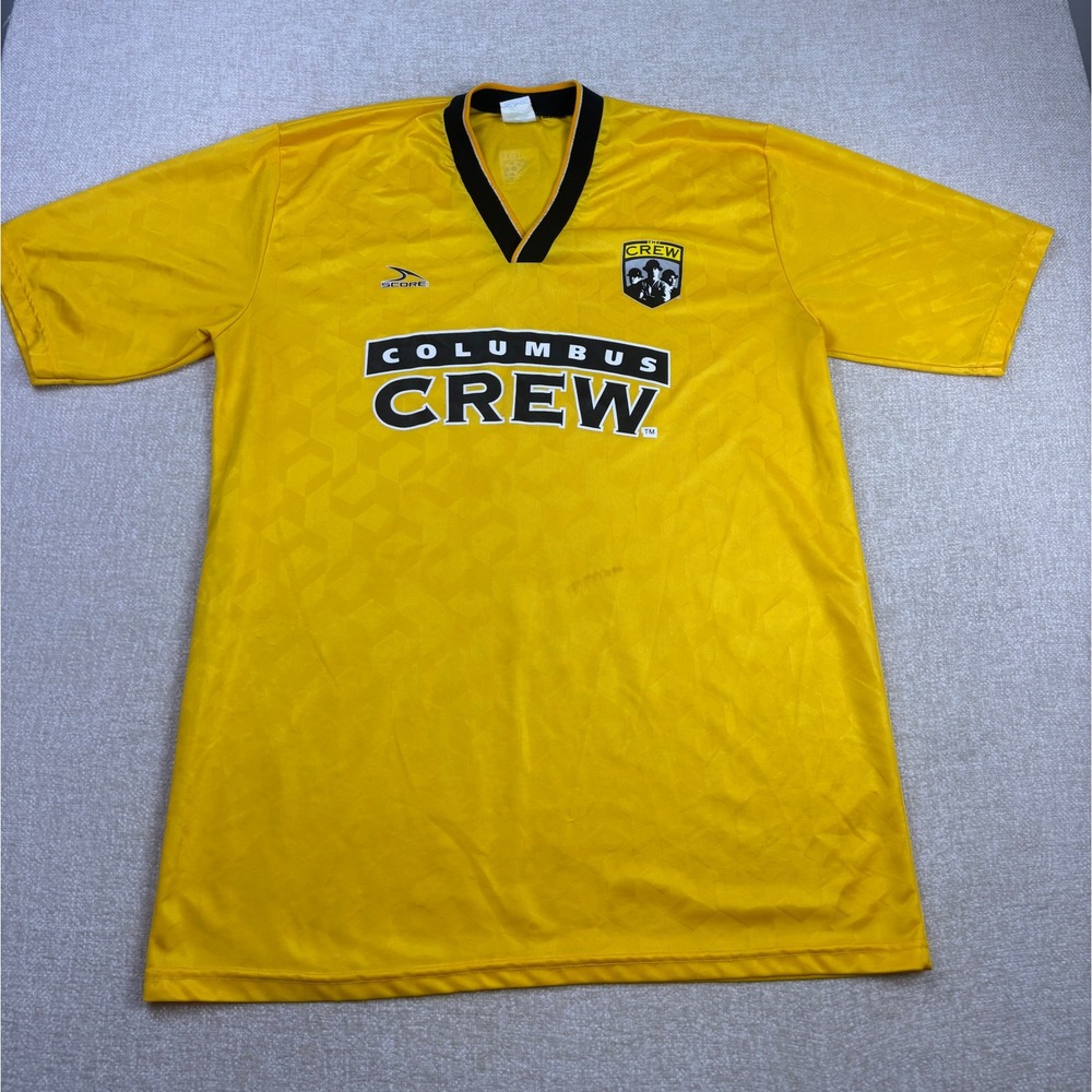Vintage Columbus Crew MLS Soccer Jersey Mens XL Yellow Score Made in USA 90s 00s